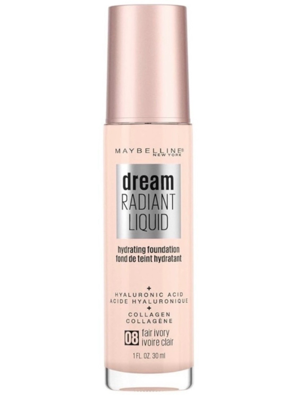 Maybelline 08 Fair Ivory Dream Radiant Liquid Hydrating Foundation 1oz